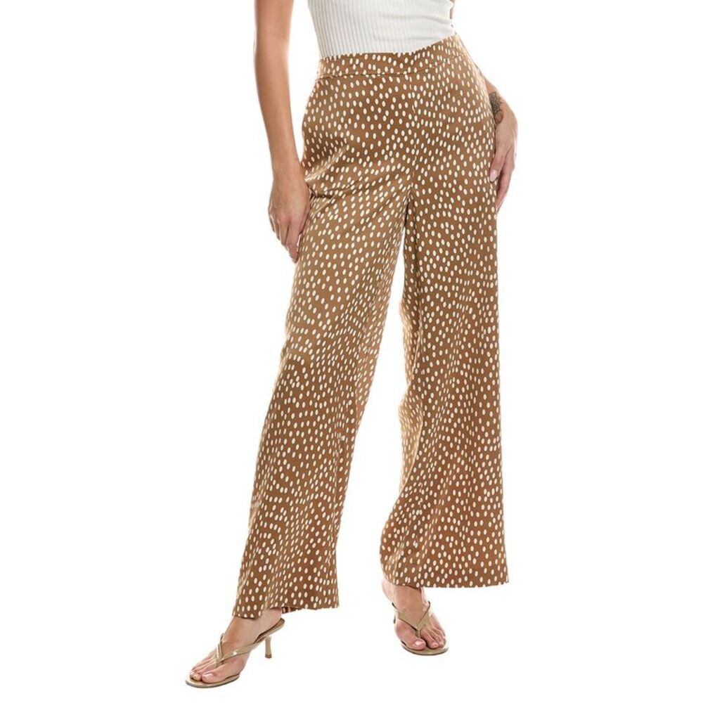 Kenneth Cole Womens  Polka Dot High-Rise Waist Wide Leg Pant, Brown